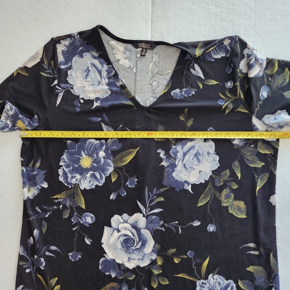 Christian Siriano Black and Blue Floral Short Sleeve Dress Size 2XL - Picture 6 of 8